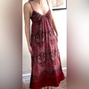 GAP Red & Black Paisley Maxi Dress w/Spaghetti Straps w/pockets